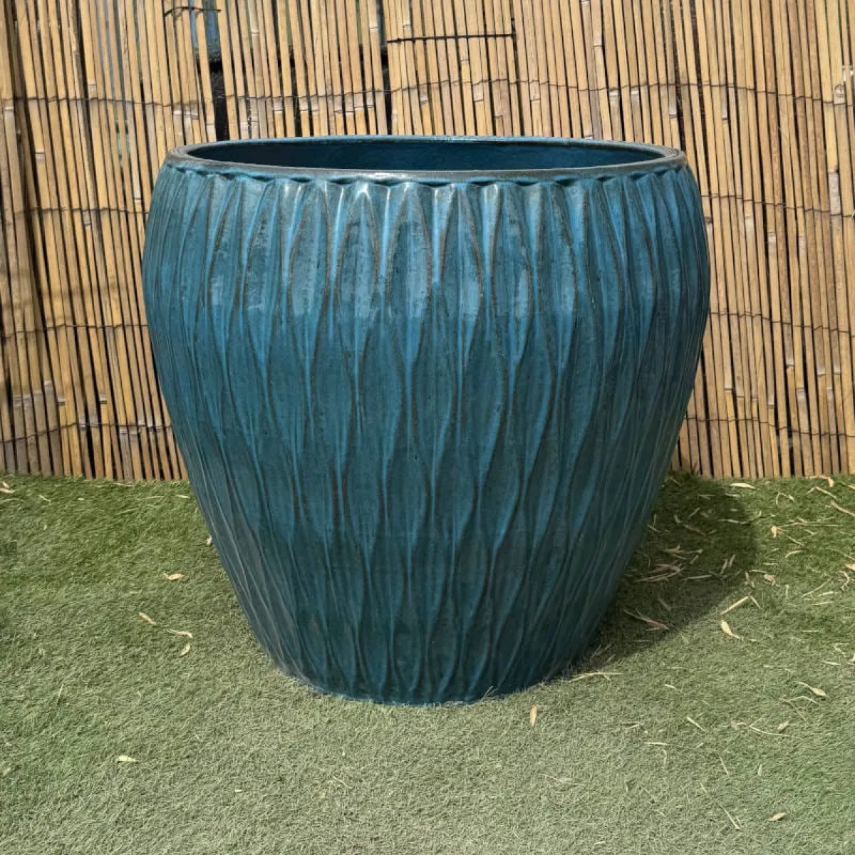 Teal Glazed Fluted Jar