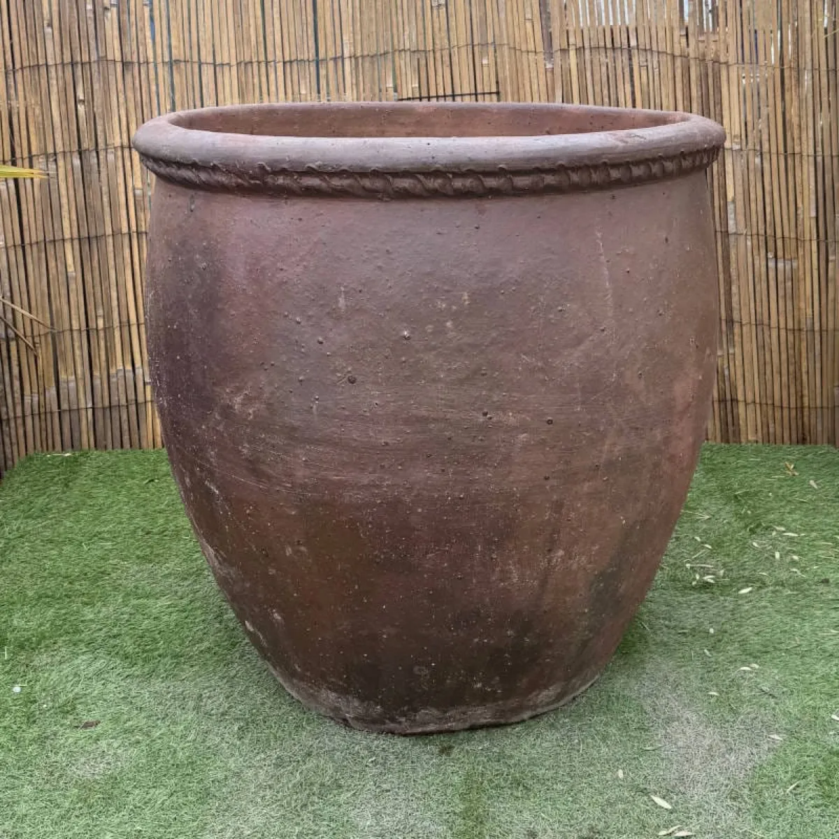 Tall Rope-Rim Aged Clay Pot