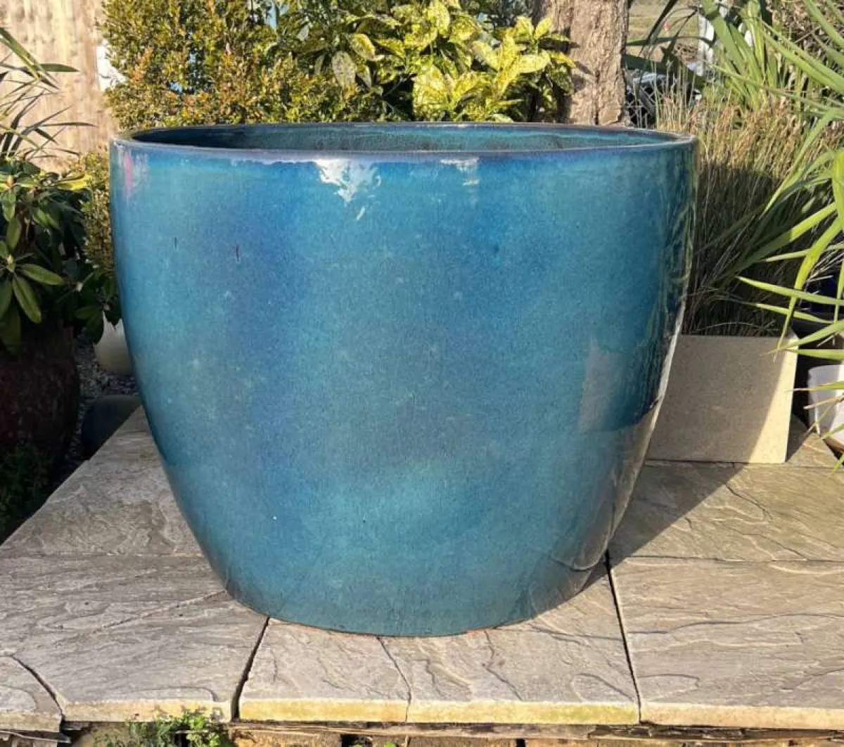 Petrol Blue Glazed Egg Pot